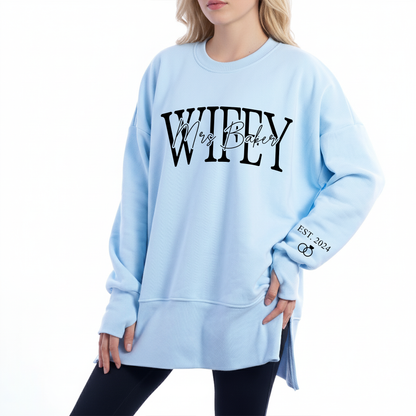 Personalized Wifey Oversized Sweatshirt – Custom Mrs Name & Est. Year