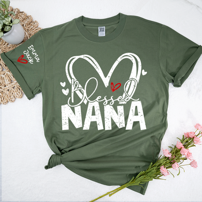 Blessed Nana Shirt, Personalized Family T Shirt with Custom Grandkids Names and Heart Design