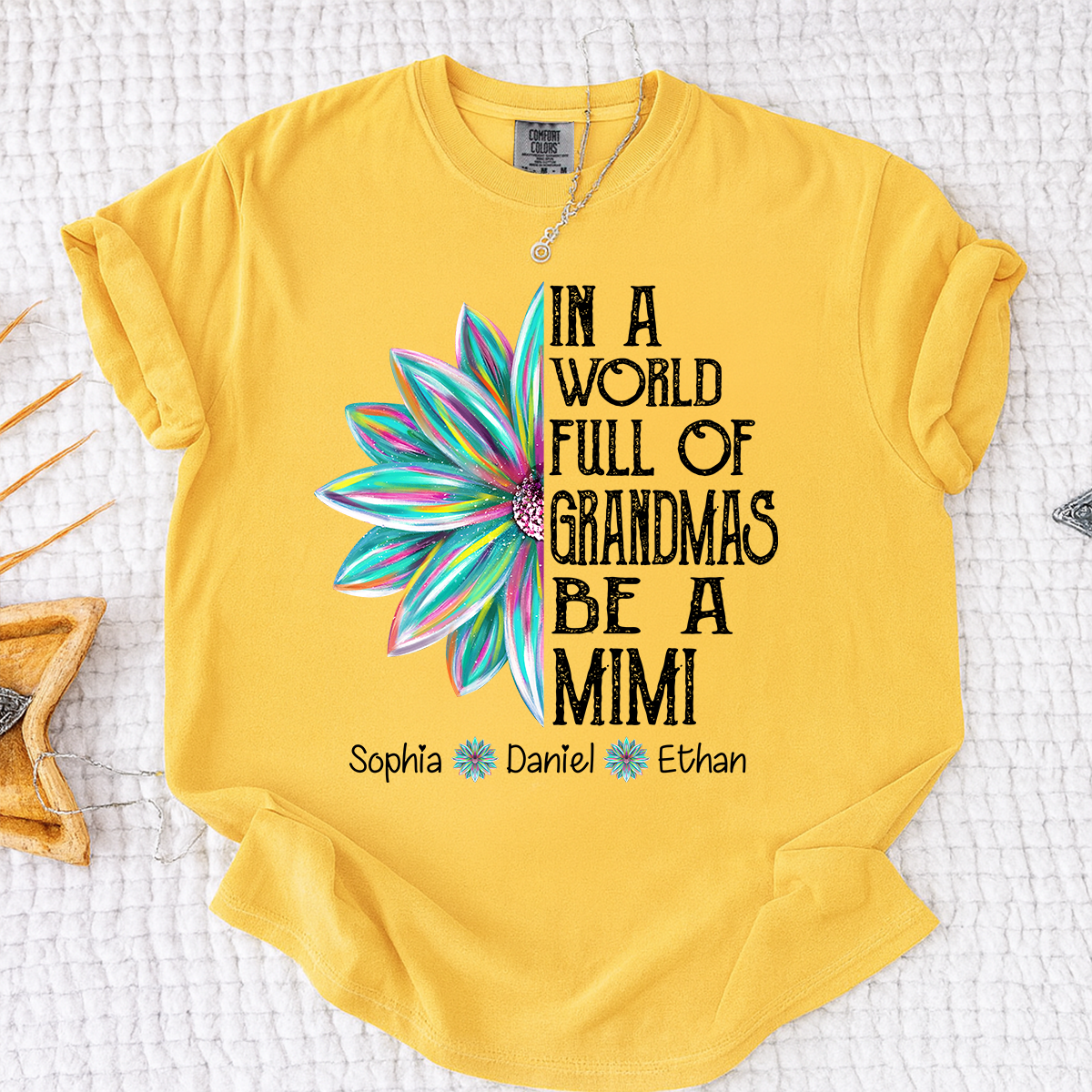 Comfort Colors In A World Full Of Grandmas Be A Mimi Shirt, Personalized Mimi T Shirt with Grandkids Names, Custom Grandma Gift Tee
