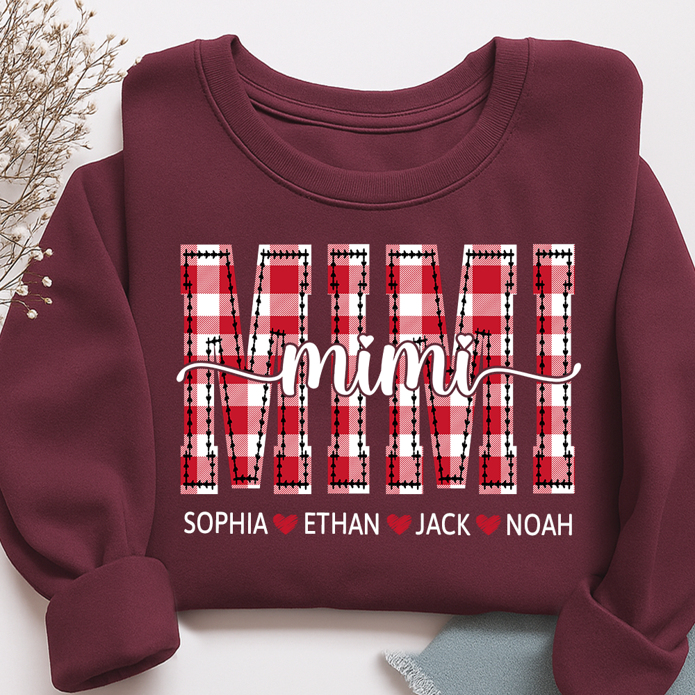 Personalized Gigi Grandma Sweatshirt, Plaid Holiday Shirt with Grandchildren Names
