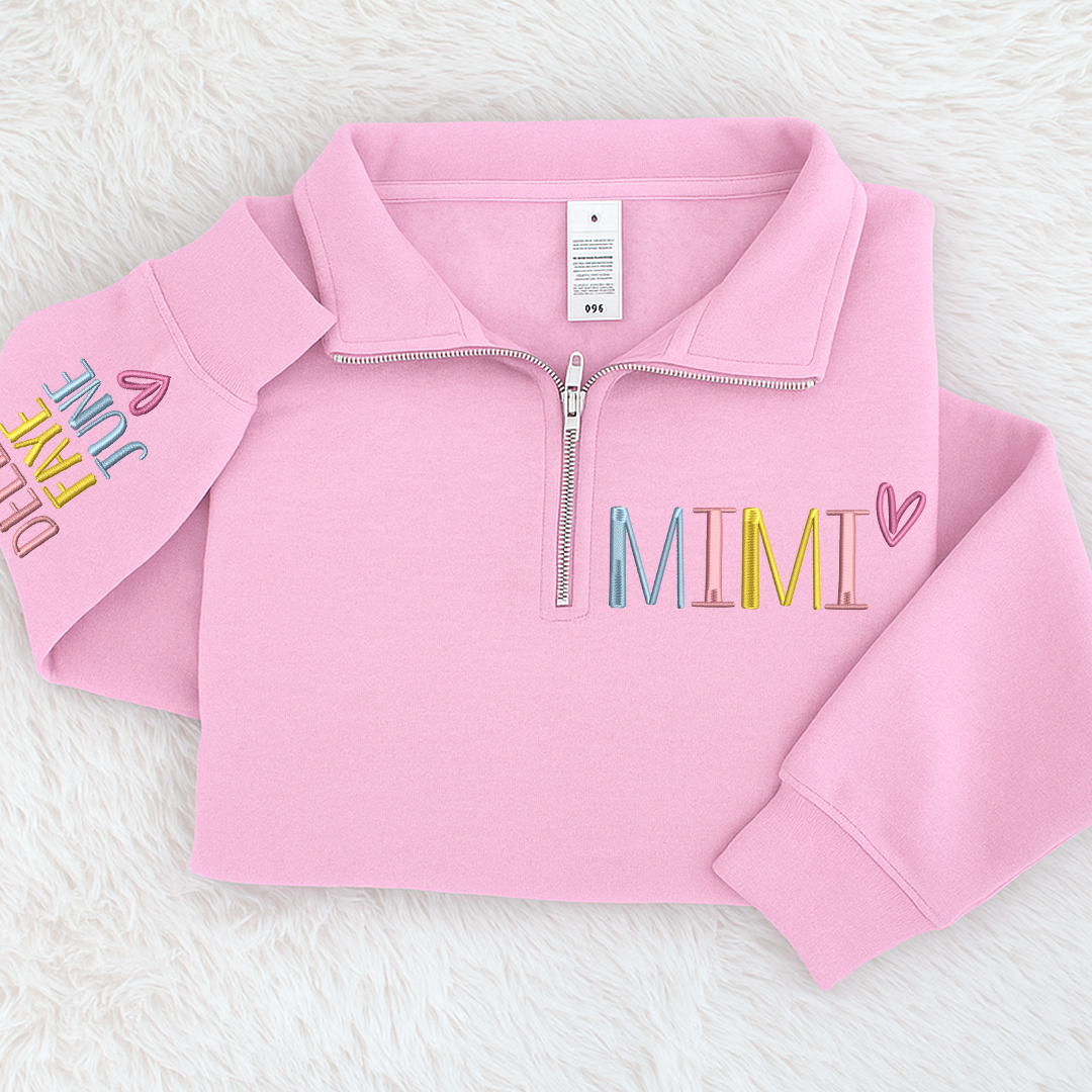 Personalized Mimi Quarter Zip Sweatshirt – Custom Embroidered Name Pullover for Grandma