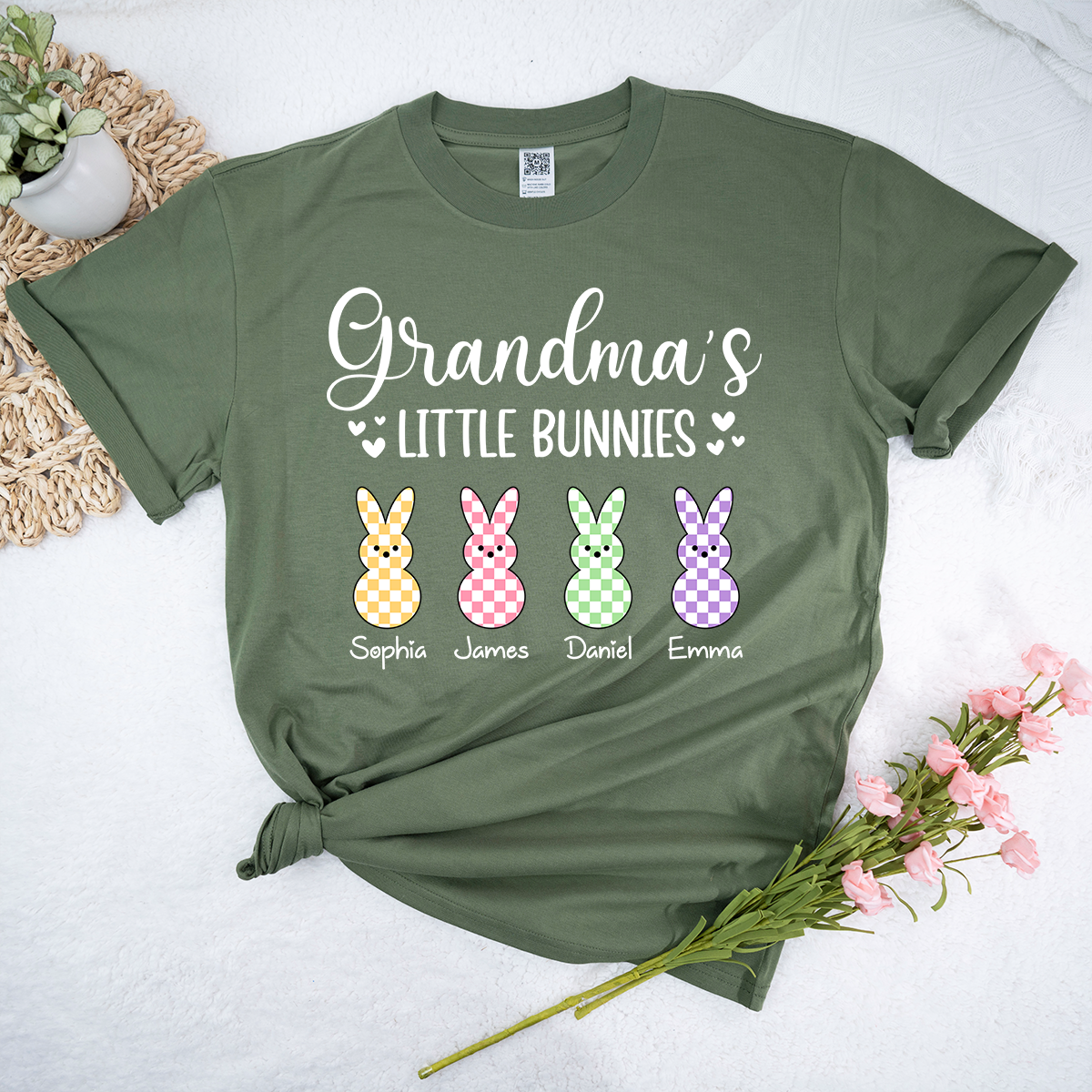 Personalized Grandma Little Bunnies Shirt, Custom Names Grandma T Shirt with Grandkids, Easter Family Outfit