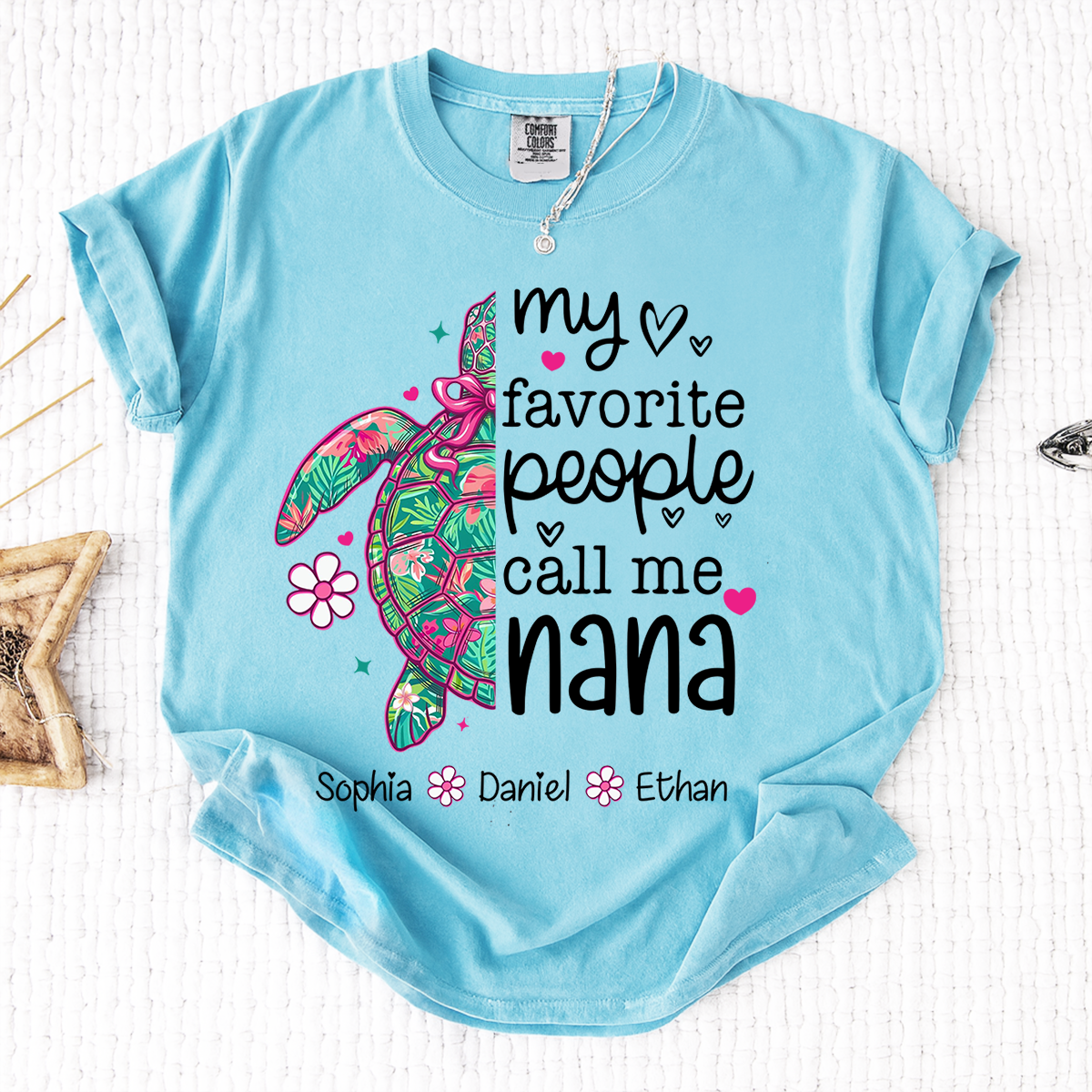 Comfort Colors® Personalized Nana Sea Turtle Shirt, My Favorite People Call Me Nana Tee, Custom Grandkids Names T Shirt, Coastal Grandma Gift