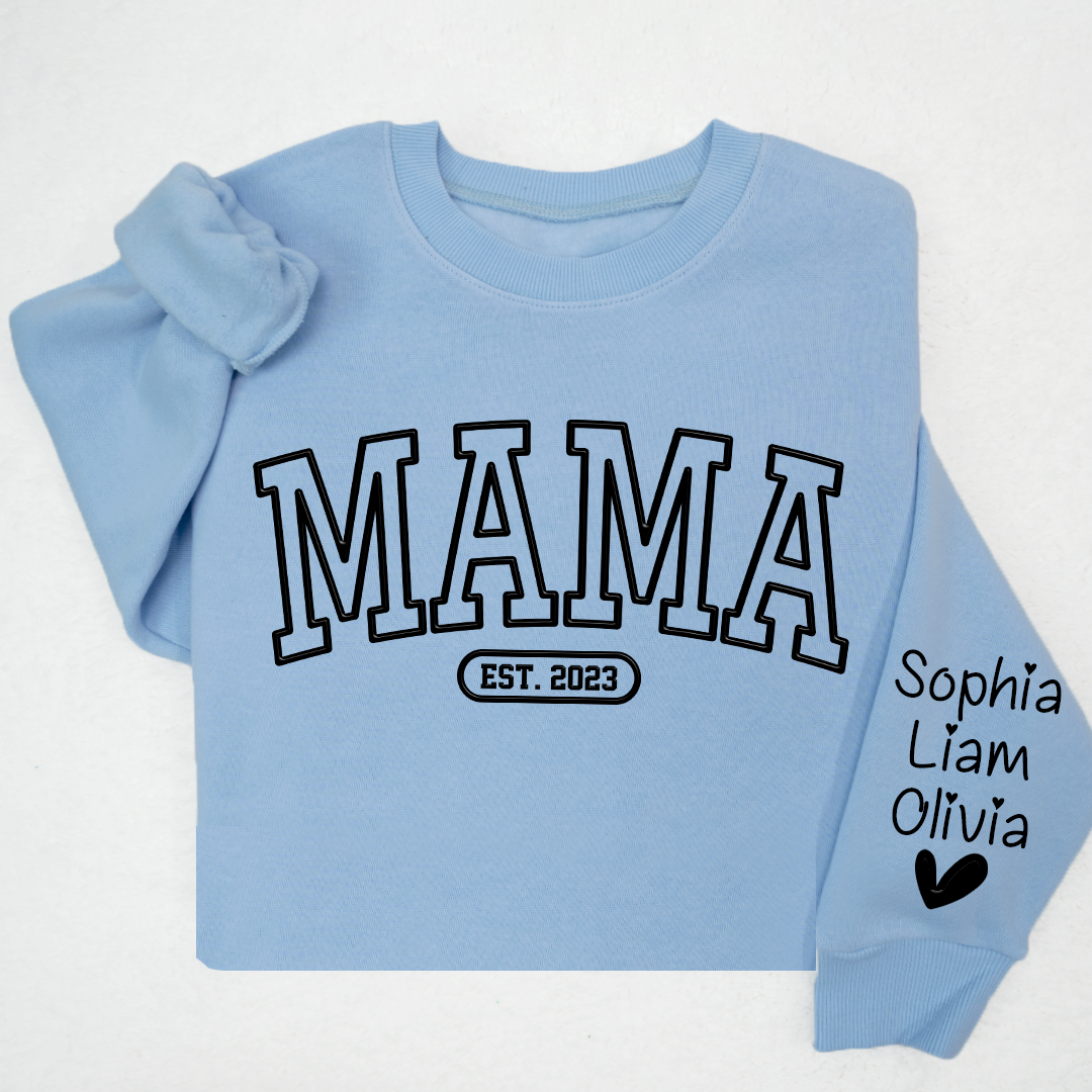 Mama Sweatshirt With Personalized Child's Name Embossed On Sleeve, Mother's Day Gift LTP01