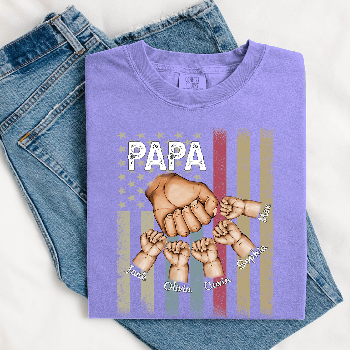 Comfort Colors® Custom Papa And Kids Fist Bump American Flag 2025 T-Shirt