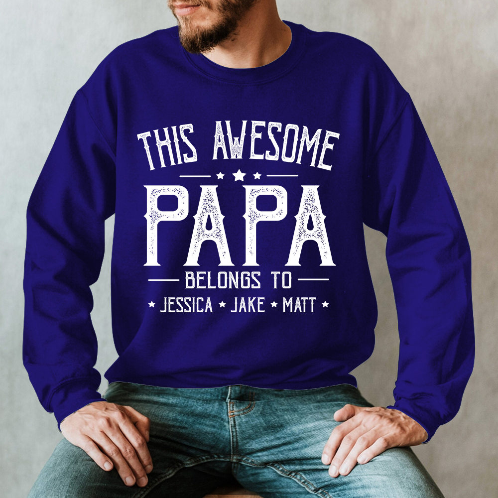 This Awesome Grandpa Belongs To Kids Longsleeve, Custom Papa With Kids Names Longsleeve, Gift For Longsleeve Father Men's