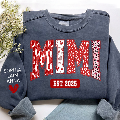 Custom Mimi Sweatshirt, Valentine Heart Pattern Pullover with Names