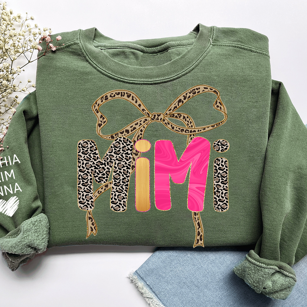 Custom Coquette Leopard Mimi Sweatshirt, Gift for Grandma And Grandchild