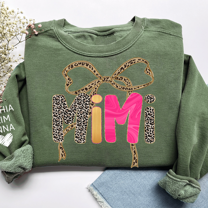 Custom Coquette Leopard Mimi Sweatshirt, Gift for Grandma And Grandchild