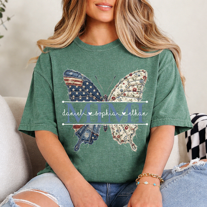 Custom Mimi Butterfly T-Shirt, Patriotic 4th of July Gift For Grandma And Kids