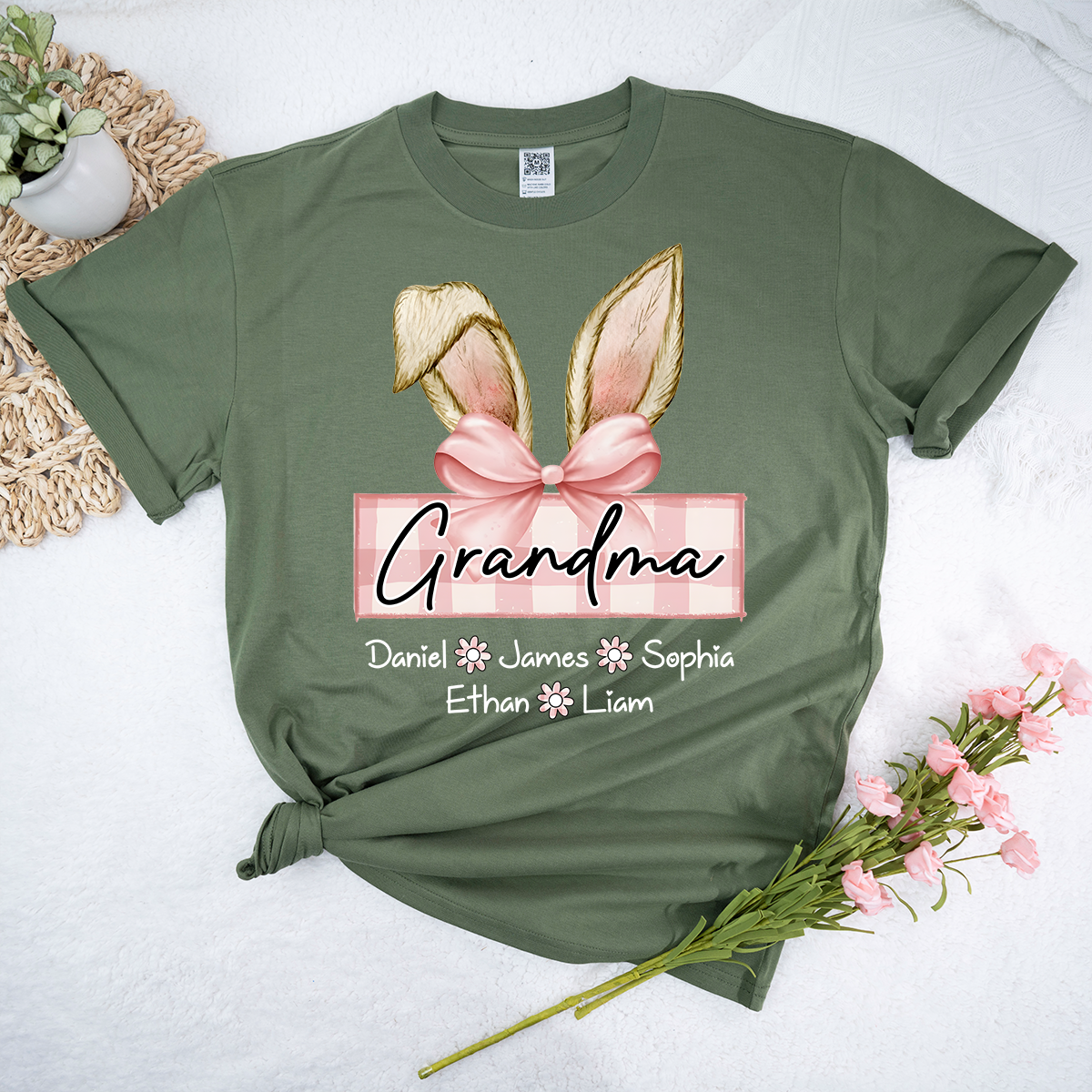 Custom Grandma Shirt For Easter, Bunny Grandma Shirt With Children Names