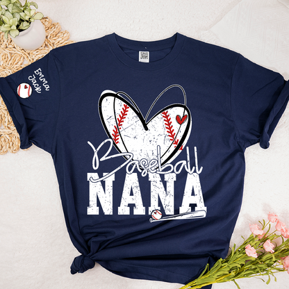 Baseball Nana Shirt, Personalized Family T Shirt with Custom Grandkids Names and Heart Design
