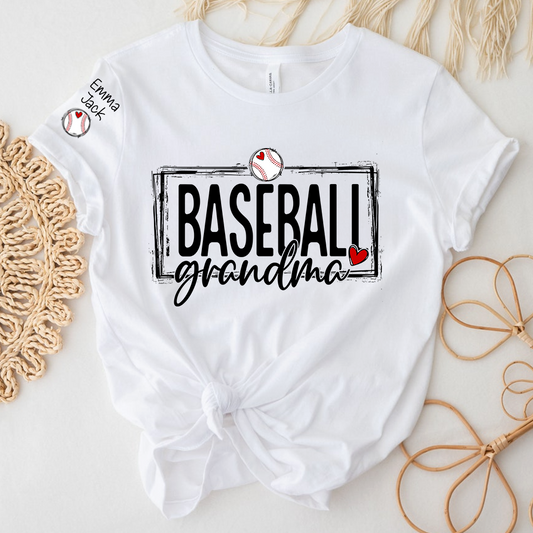 Baseball Grandma T-Shirt, Personalized Grandma T-Shirt for Baseball Lovers with Custom Name