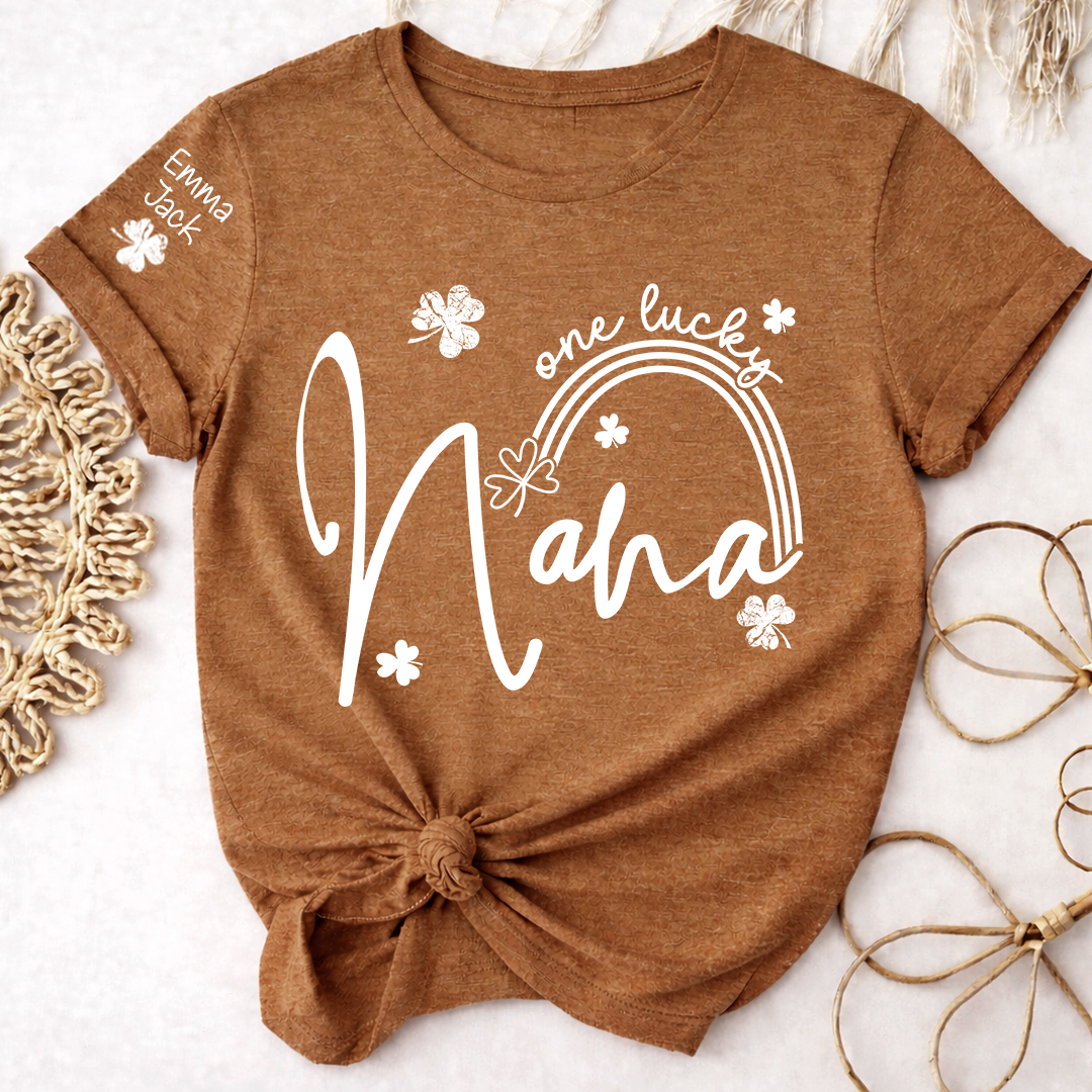 One Lucky Nana St Patrick’s Day T-Shirt, Personalized Shamrock Family For Grandma And Kids