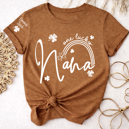 One Lucky Nana St Patrick’s Day T-Shirt, Personalized Shamrock Family For Grandma And Kids