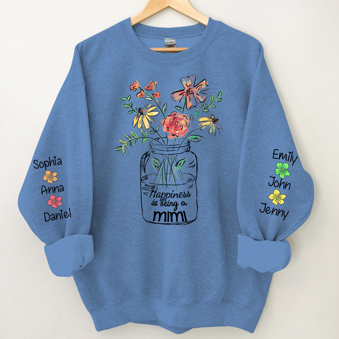Happiness Is Being A Mimi Flower And Grandkids On Sleeve Sweatshirt