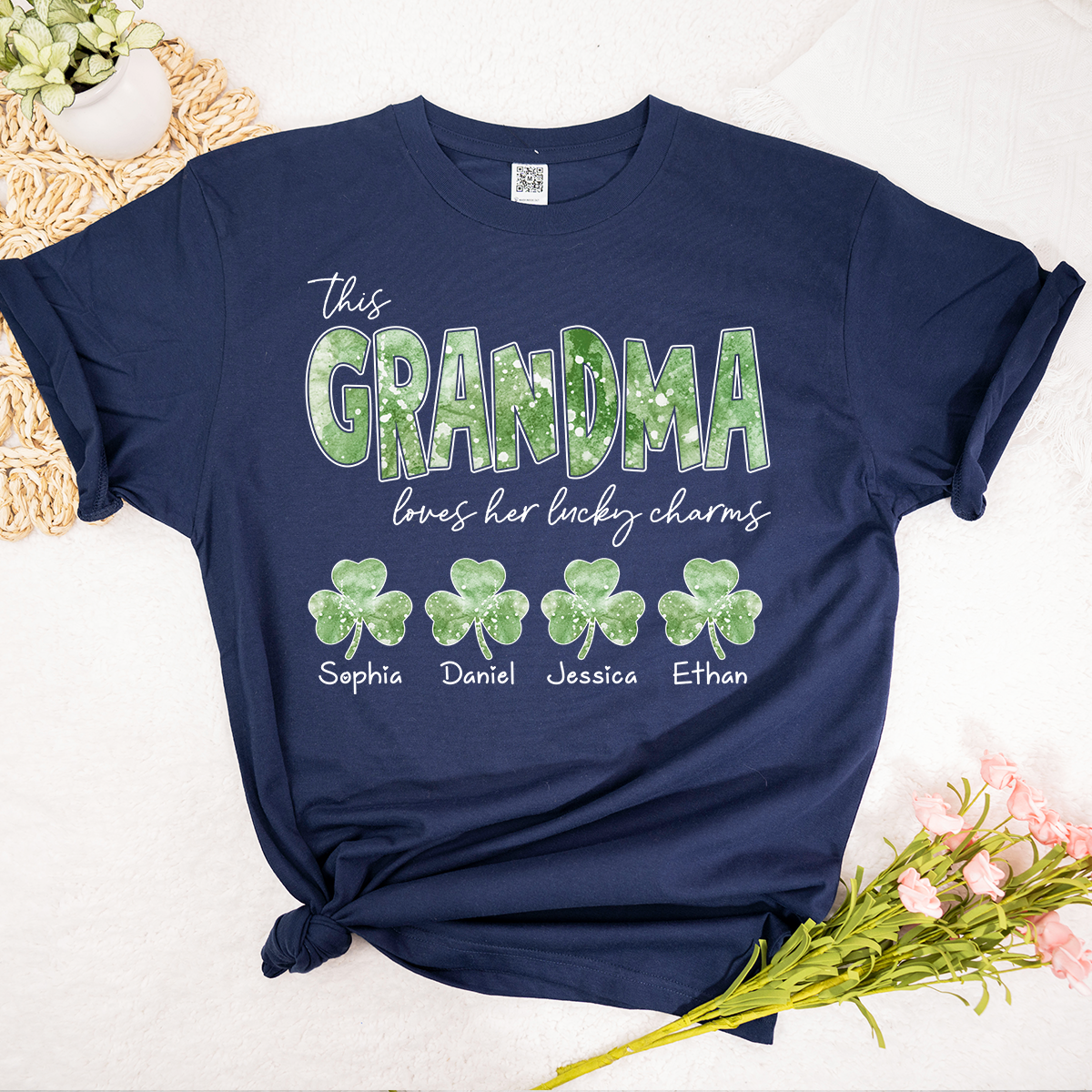 This Nana Loves Her Lucky Charms Grandma Shirt, Custom Name Shamrock T Shirt, St Patrick’s Day Nana Gift from Grandkids