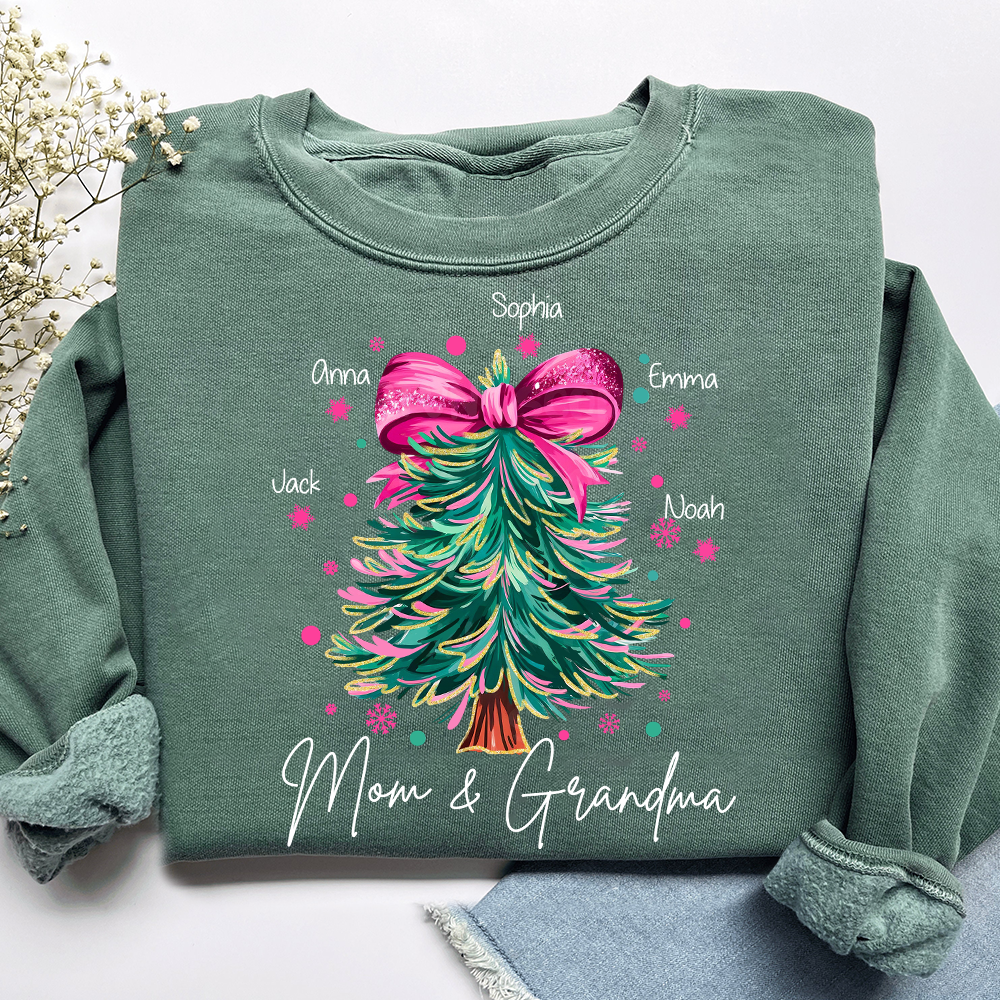 Custom Mom & Grandma Sweatshirt, Christmas Tree Holiday Shirt with Family Name