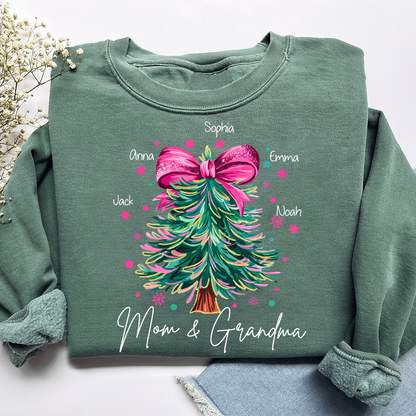 Custom Mom & Grandma Sweatshirt, Christmas Tree Holiday Shirt with Family Name
