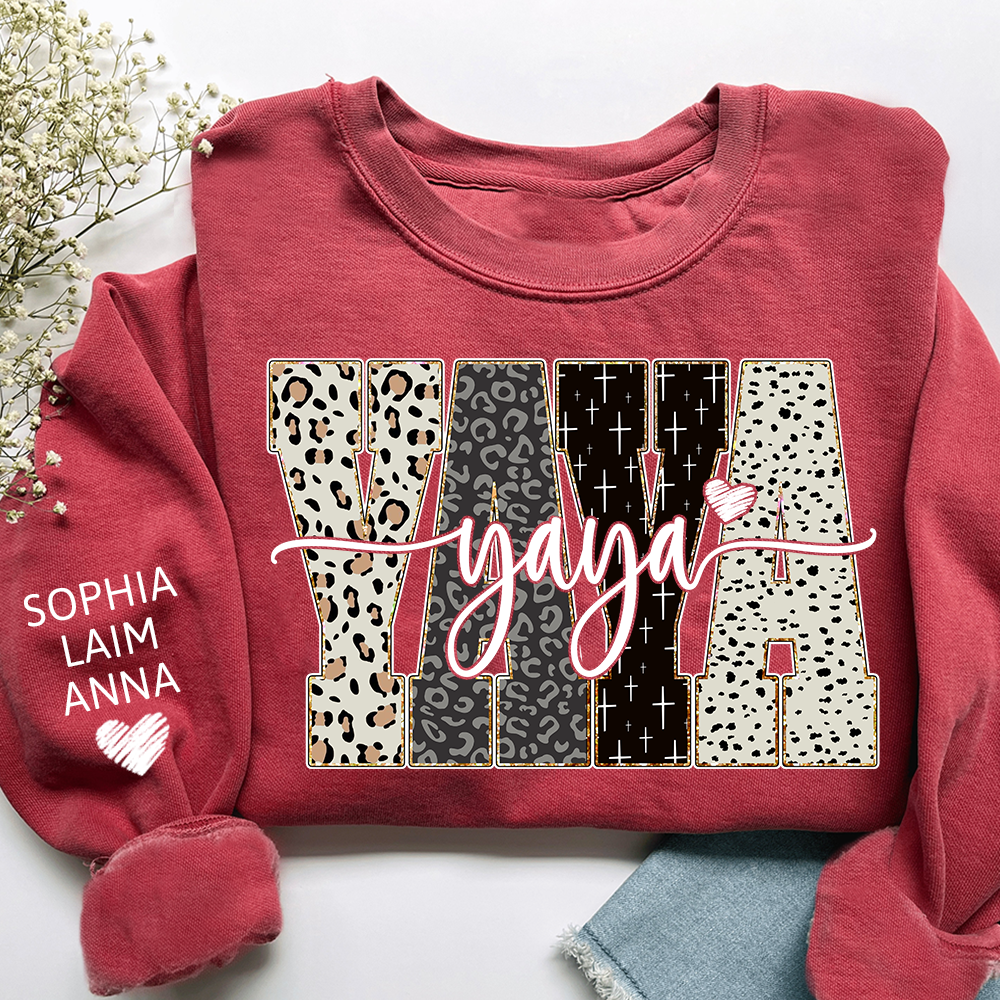 Personalized YaYa Leopard Sweatshirt – Custom Bible Style Design, Unique Gift for Grandma and Her Grandkids