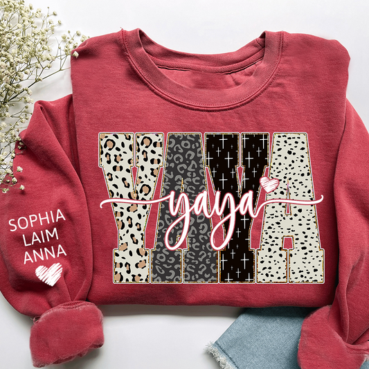Personalized YaYa Leopard Sweatshirt – Custom Bible Style Design, Unique Gift for Grandma and Her Grandkids