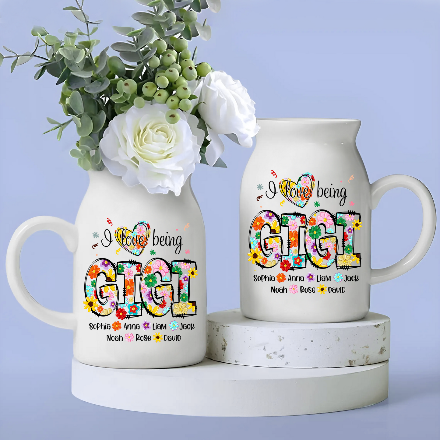 I Love Being Grandma And Kid - Custom Home Decoration Flower Vase According To Family Requirements - Warm Gift For Mother's Day, Ceramic Flower Vase
