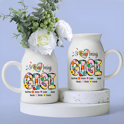 I Love Being Grandma And Kid - Custom Home Decoration Flower Vase According To Family Requirements - Warm Gift For Mother's Day, Ceramic Flower Vase