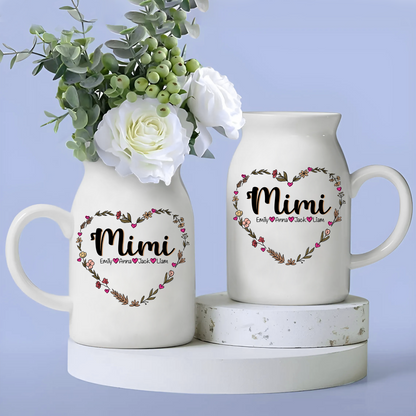 Heart Mimi Wildflowers And Kids - Custom Home Decoration Flower Vase According To Family Requirements - Warm Gift For Mother's Day, Ceramic Flower Vase