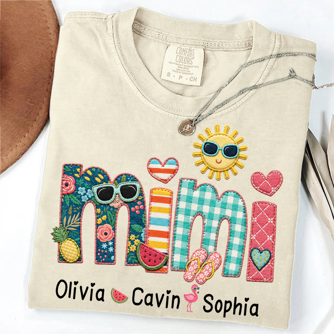 Comfort Colors® Personalized Mimi T-Shirt with Summer Fun Design for Grandma And Kids Family Names Custom Tee