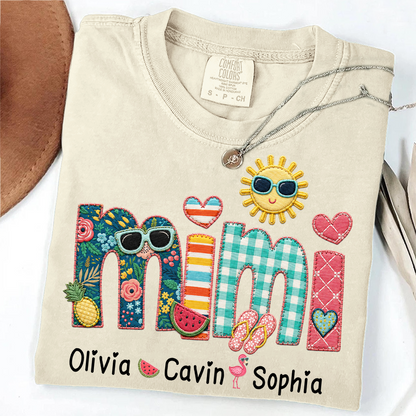 Comfort Colors® Personalized Mimi T-Shirt with Summer Fun Design for Grandma And Kids Family Names Custom Tee