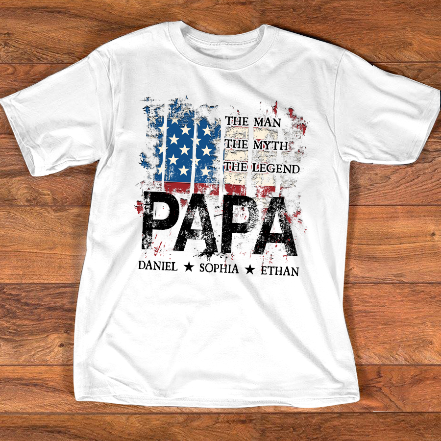 Papa American Flag Shirt Personalized Grandchildren Names The Man The Myth The Legend Fathers Day Gift