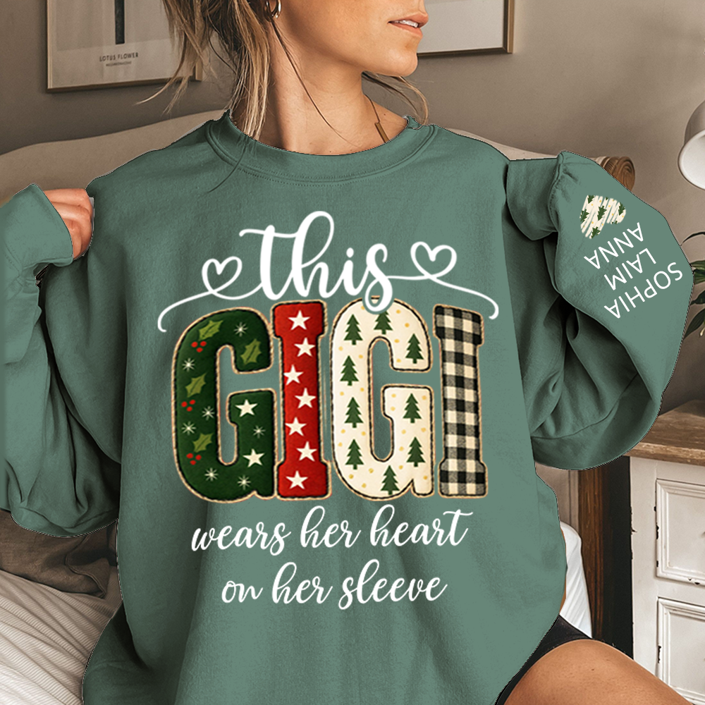 Vintage Grandma Sweatshirt, Patchwork Holiday Letters Sublimation, Grandma Wears Heart on Sleeve