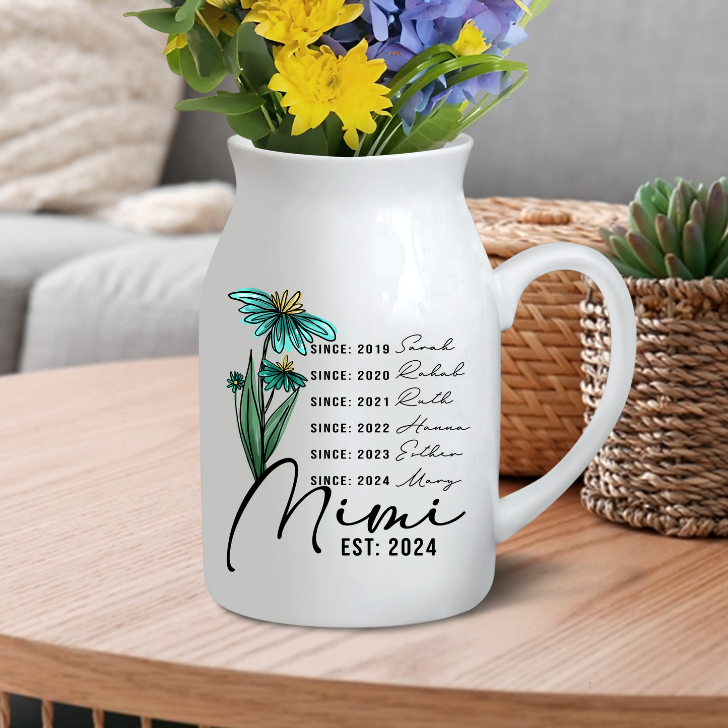Custom Mimi Est And Sine kids Flower - Custom Home Decoration Flower Vase According To Family Requirements - Warm Gift For Mother's Day, Ceramic Flower Vase