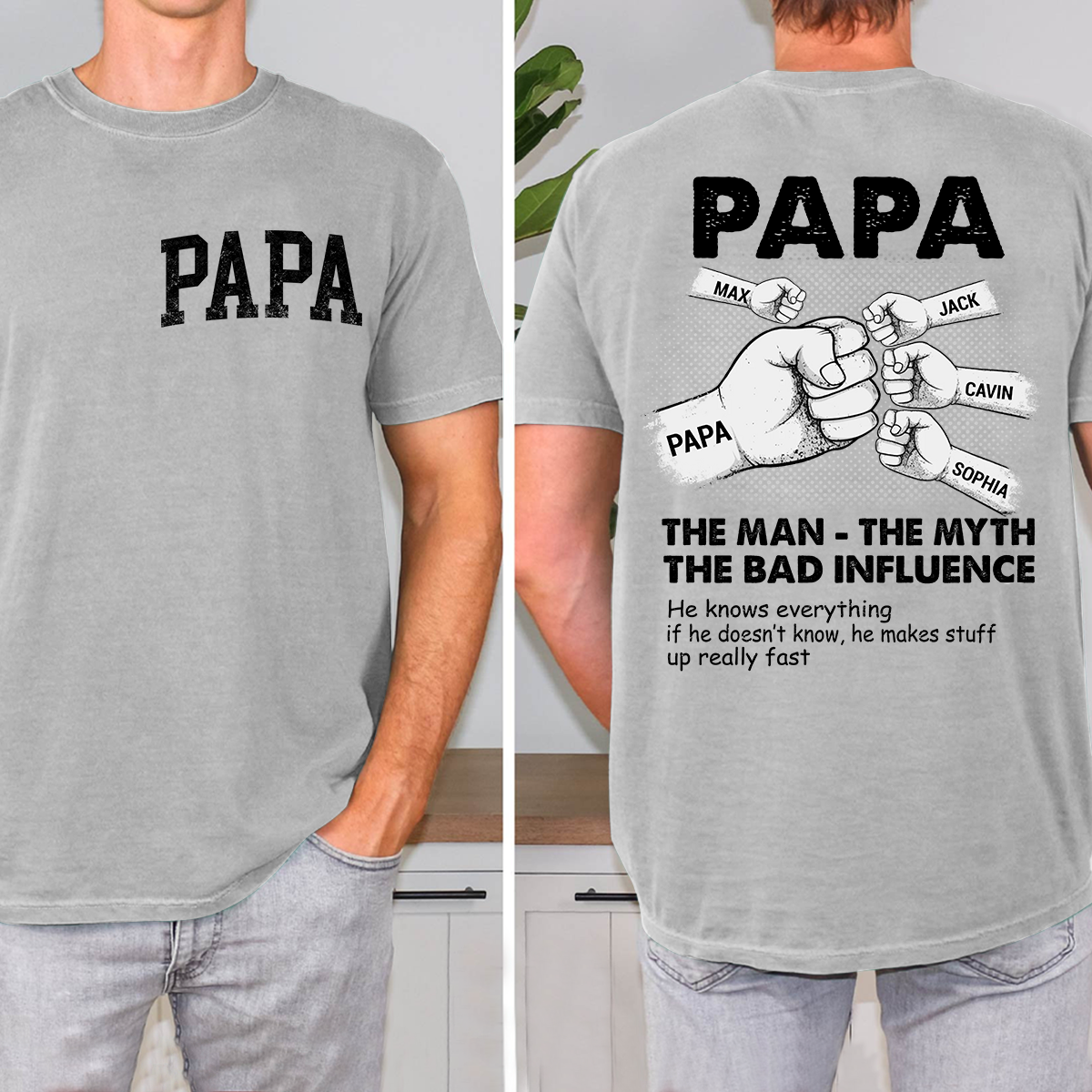 Personalized Papa The Man The Myth The Bad Influence T-Shirt, Father's Day Shirt
