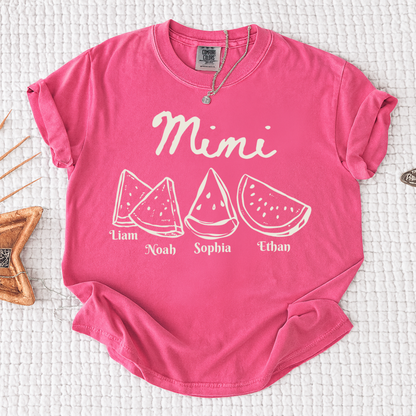 Comfort Colors® Cute Watermelon Mimi Shirt with Names of Grandchildren, Personalized Grandma Tee, Watermelon Summer Gift