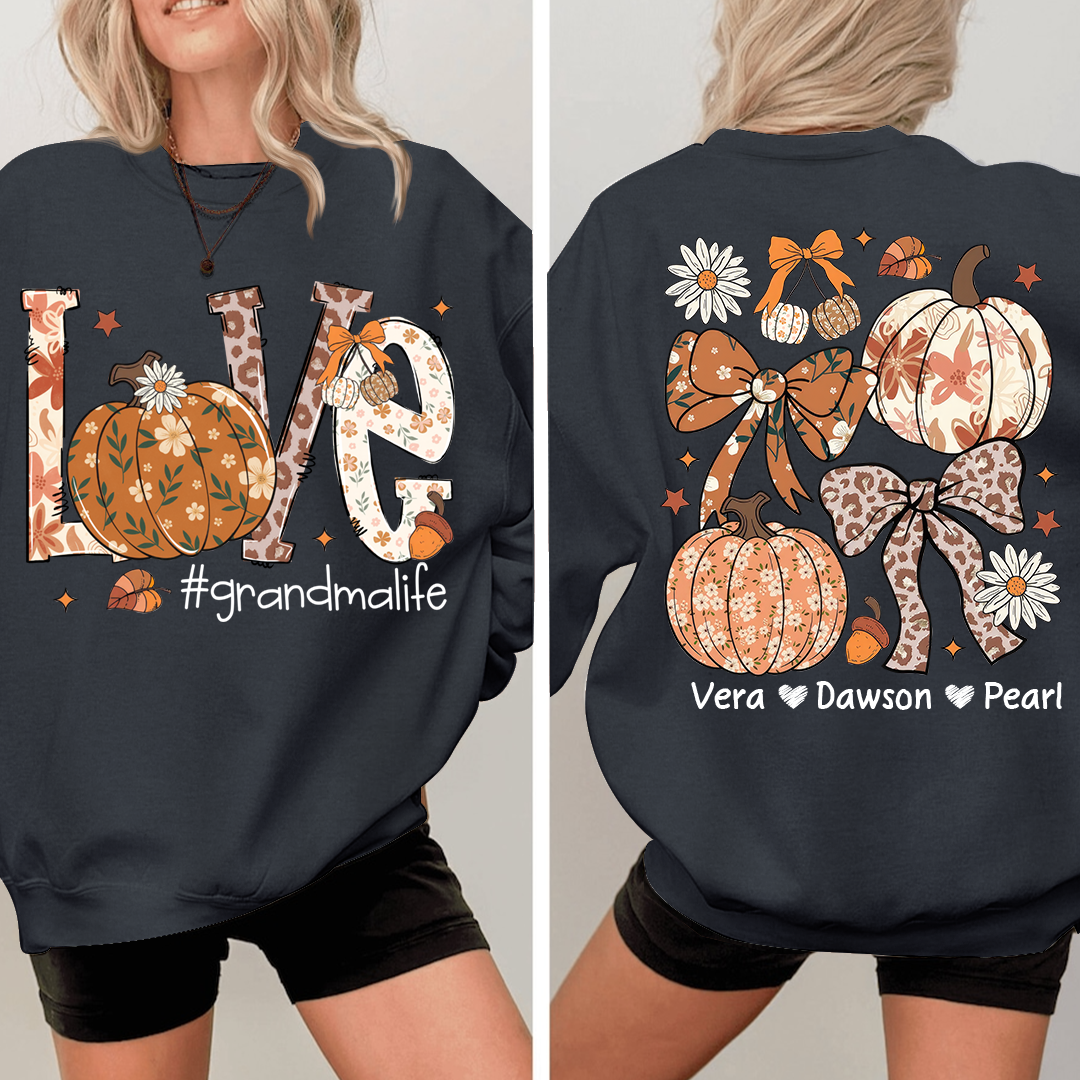 Personalized Love Grandmalife Pumkin Sweatshirt, Custom Gifts for Grandma and Grandchild