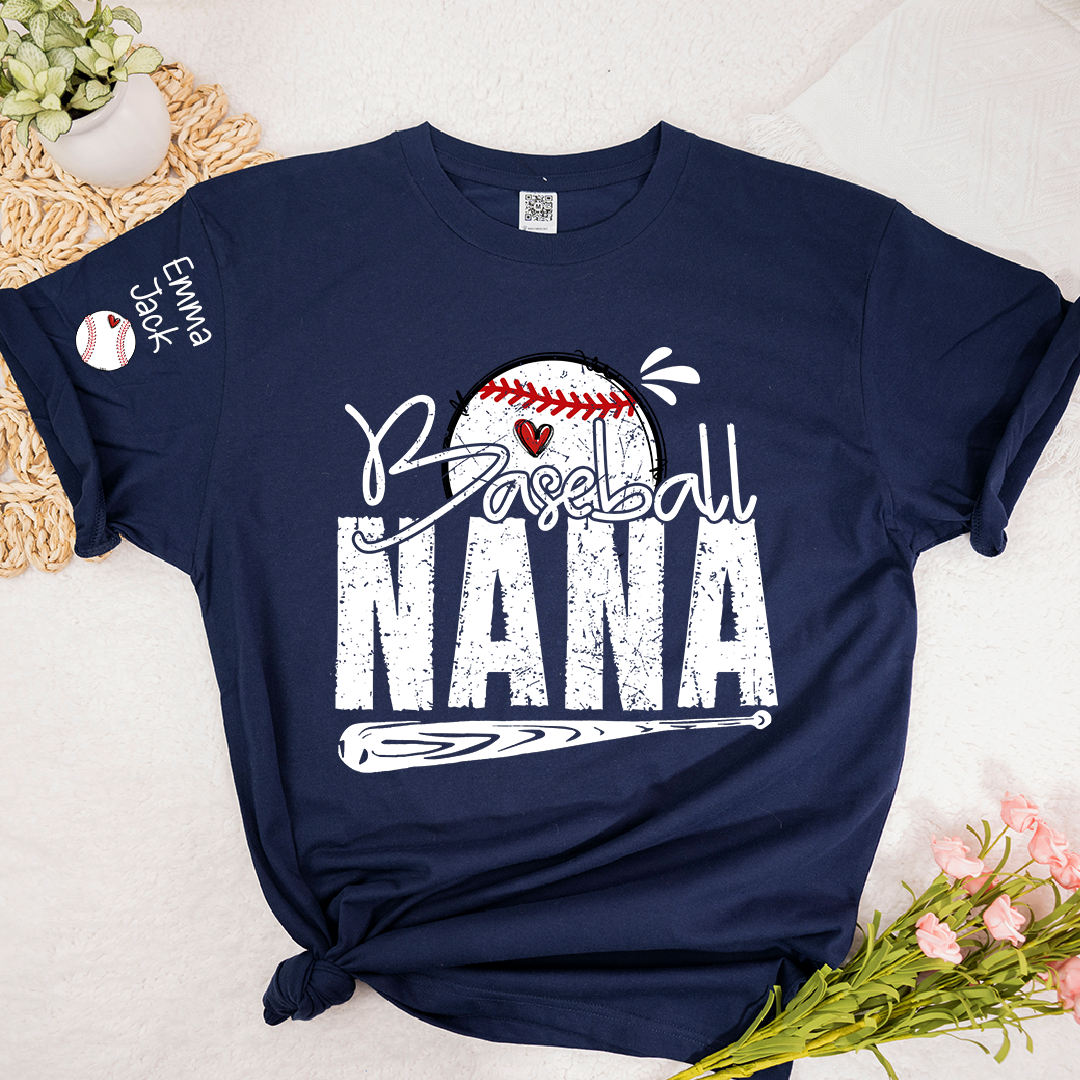 Baseball Nana Shirt Personalized with Kids Names, Game Day Sports T Shirt for Proud Grandma