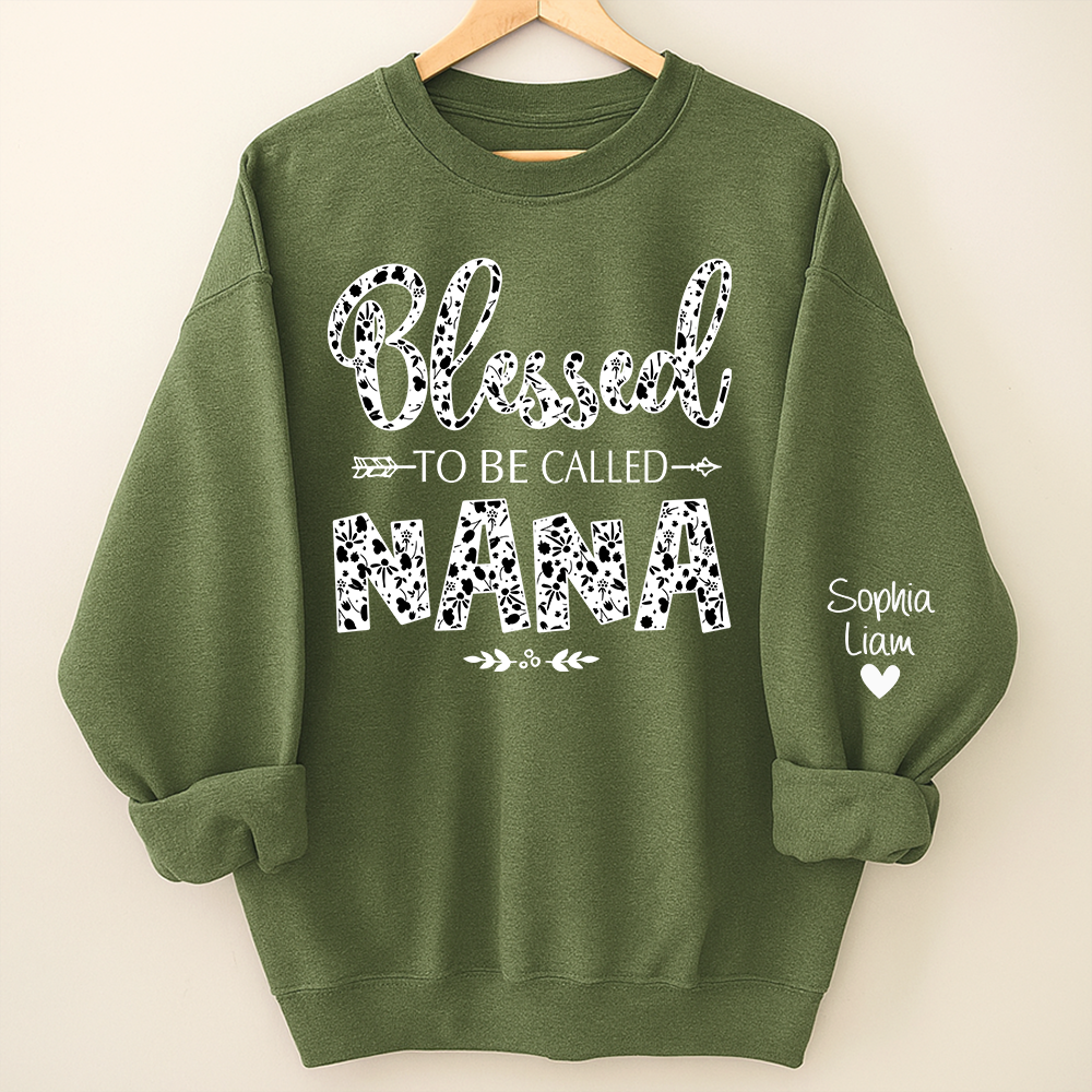 Personalized Nana Sweatshirt with Grandchildren Names, Blessed To Be Called Nana Cozy Crewneck