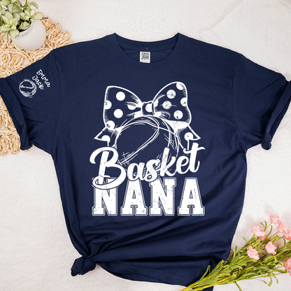 Black And White T-shirt With Basketball Print, Mimi Style, Can Be Printed With Grandchildren's Names, Suitable As A Gift For Grandma