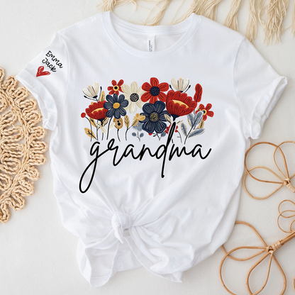 Personalized Grandma Floral Shirt with Custom Grandkids Names, Colorful Flower Design