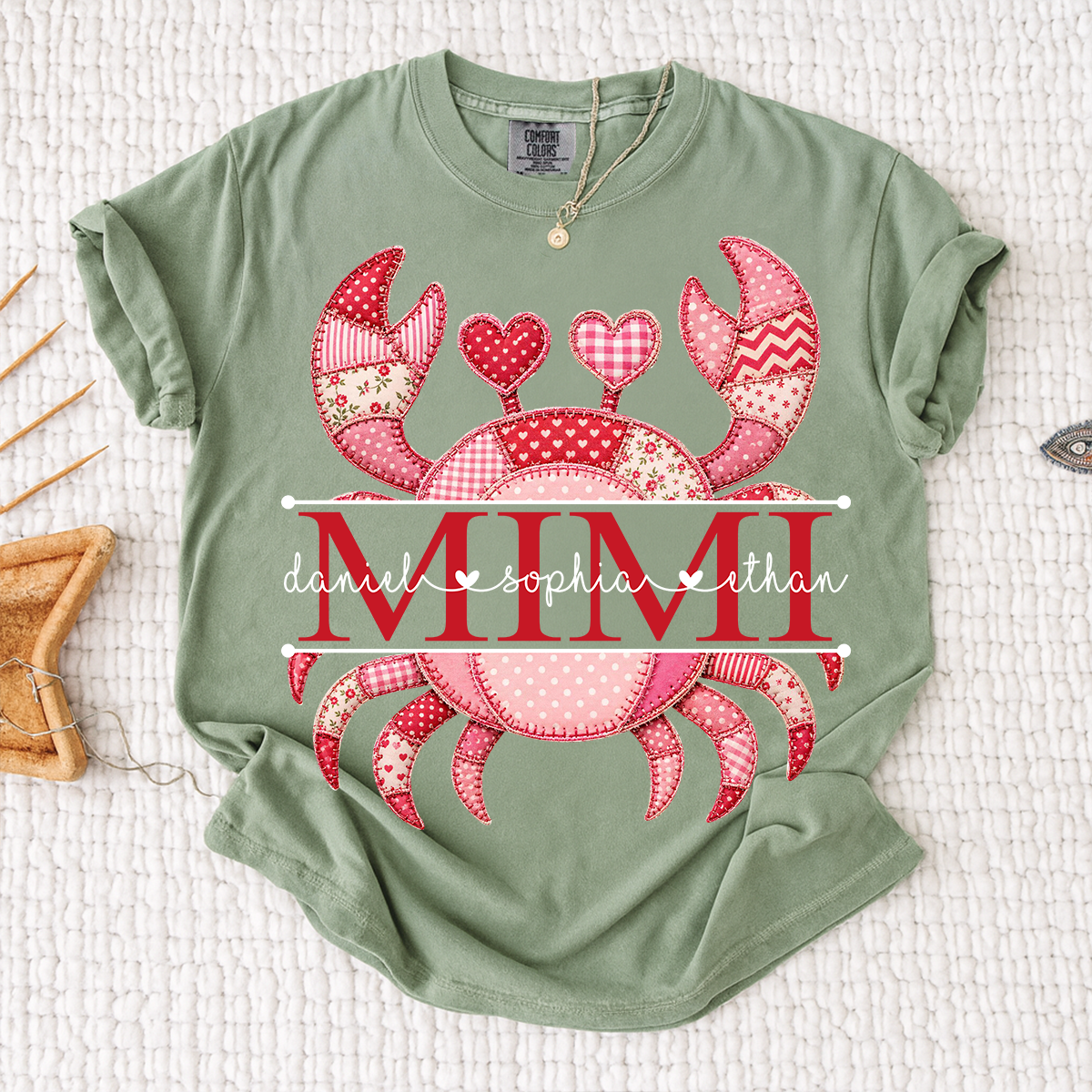 Comfort Colors® Patchwork Crab Design Mimi Shirt Personalized Children’s Names Tee