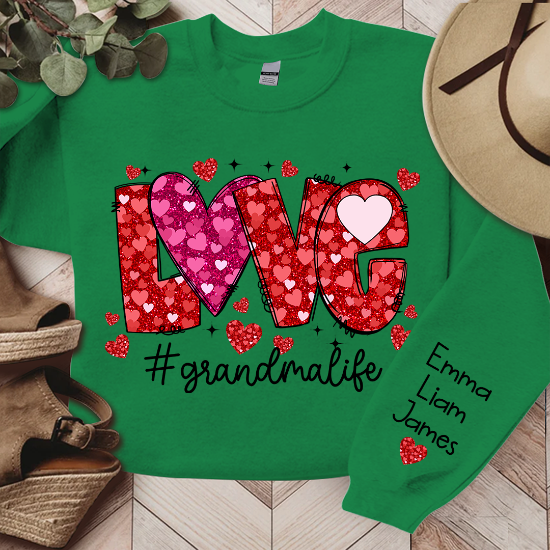 Love Pink Valentine Grandma Life, Custom Grandma And Kids, Grandma Gift TH Sweatshirt