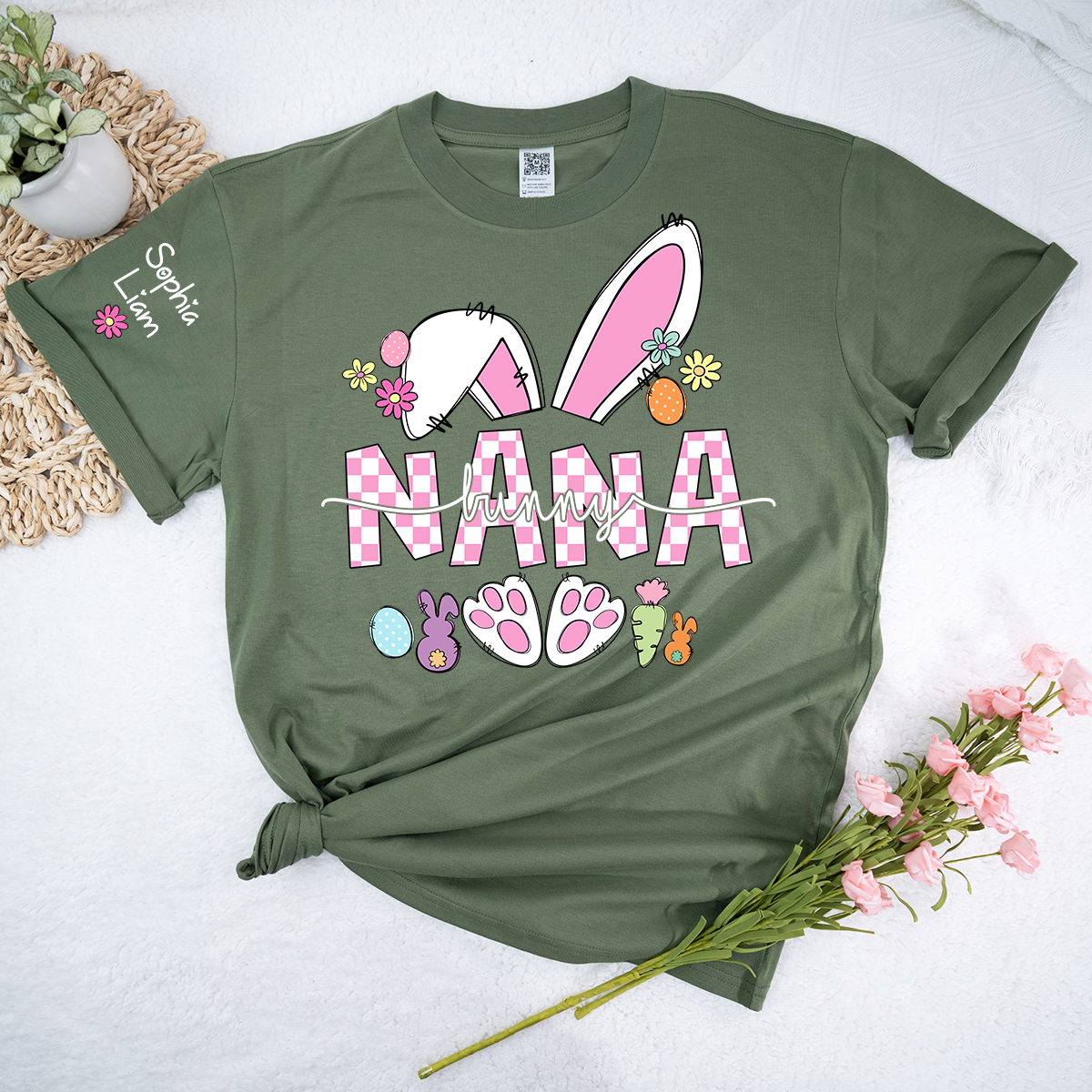Personalized Nana Easter Shirt with Bunny, Custom Name Grandma T Shirt, Cute Spring Family Gift