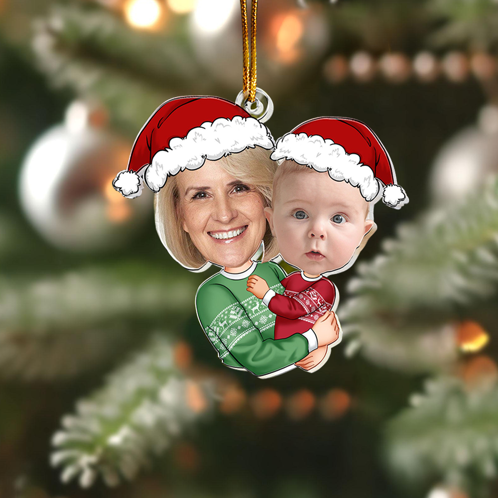 Custom Family Photo Acrylic Ornament, Personalized Christmas Gift For Grandma And Kids