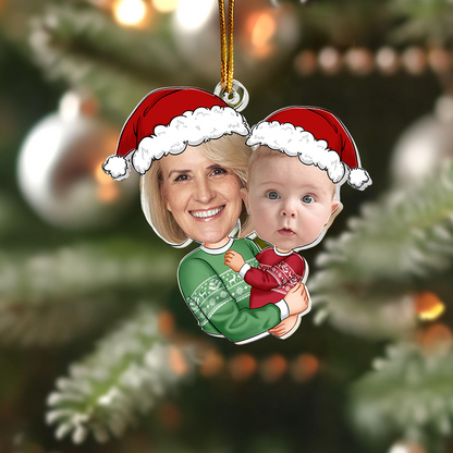 Custom Family Photo Acrylic Ornament, Personalized Christmas Gift For Grandma And Kids