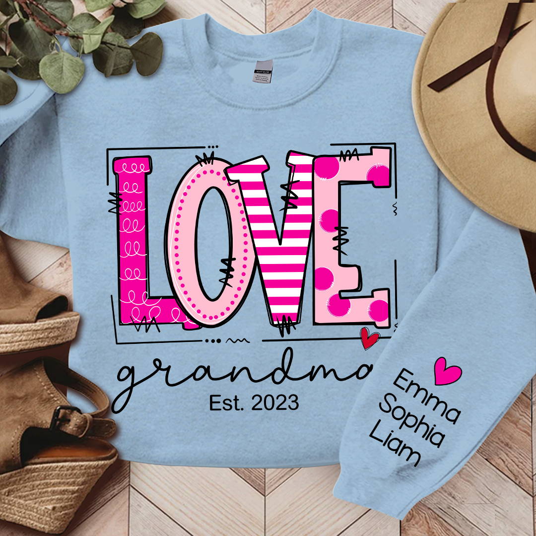 Love Pink Valentine Grandma Life Sweatshirt, Custom Grandma And Kids, Grandma Gift TH Sweatshirt