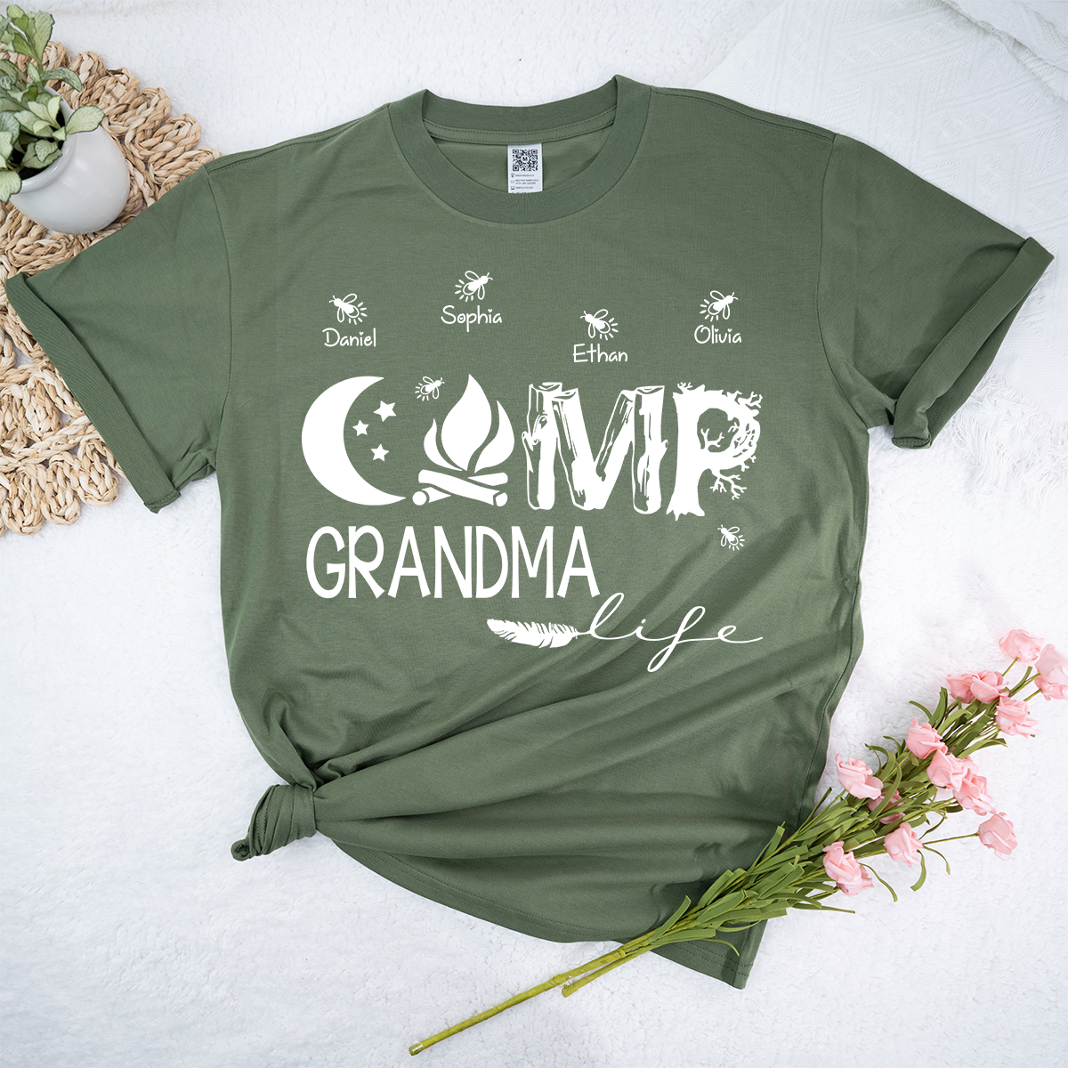 Personalized Camp Grandma Life Shirt, Custom Grandkids Names Camping T-Shirt, Outdoor Grandma Gift, Campfire Family Tee