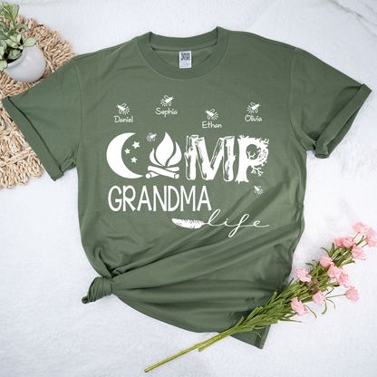 Personalized Camp Grandma Life Shirt, Custom Grandkids Names Camping T-Shirt, Outdoor Grandma Gift, Campfire Family Tee