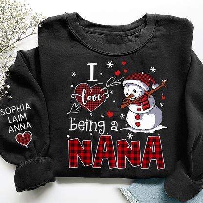 I Love Being a Nana Sweatshirt, Personalized Christmas Snowman Shirt with Kids Names