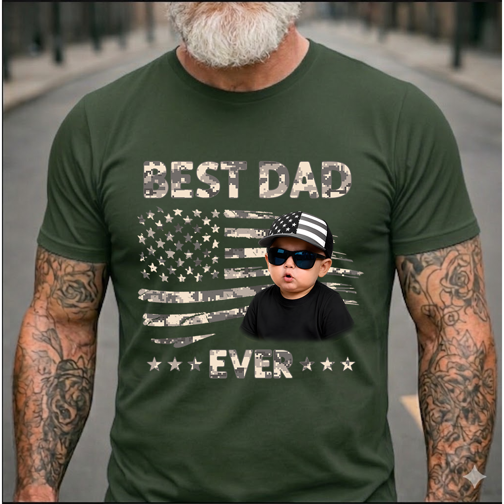 Best Dad Ever T-Shirt – Personalized Custom Baby Photo Gift for Father Papa Birthday Fathers Day